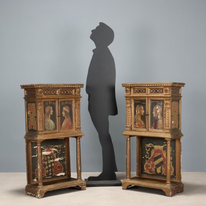 Small Antique Cabinets Renaissance Style Fir Italy Early 20th Century_1329799 Pair of cabinets, Pair of small cabinets in Rinas style