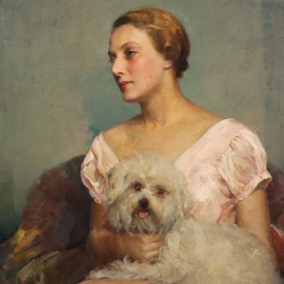 Gemälde von Géza Kövesdy Porträt einer Dame mit einem Welpen 1934_1330050 Gemälde von Géza Kövesdy,Porträt einer Dame mit kleinem Hund,Géza Kövesdy,Géza Kövesdy,Géza Kövesdy