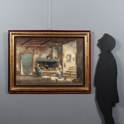 Modern Painting by Mario Fattori Interior with Fireplace 20th Century_1330356 Painting by Mario Fattori, Painting by Mario Fattori, Interior with Fireplace, Mario Fattori, Mario Fattori, Mario Fattori