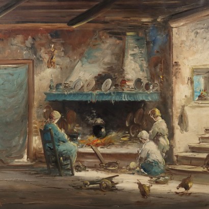 Modern Painting by Mario Fattori Interior with Fireplace 20th Century_1330357 Painting by Mario Fattori, Painting by Mario Fattori, Interior with Fireplace, Mario Fattori, Mario Fattori, Mario Fattori