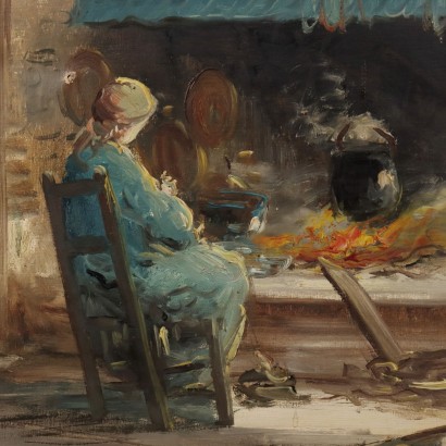 Modern Painting by Mario Fattori Interior with Fireplace 20th Century_1330358 Painting by Mario Fattori, Painting by Mario Fattori, Interior with Fireplace, Mario Fattori, Mario Fattori, Mario Fattori