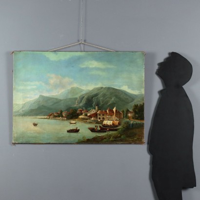 Ancient Landscape Painting with View of Omegna, Italy, 19th Century_1330379 Landscape painting with view of Omegna