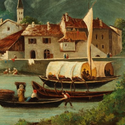 Ancient Landscape Painting with View of Omegna, Italy, 19th Century_1330383 Landscape painting with view of Omegna