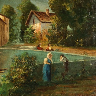 Ancient Landscape Painting with View of Omegna, Italy, 19th Century_1330384 Landscape painting with view of Omegna