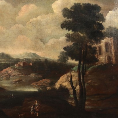 Landscape Painting with Building and Figures