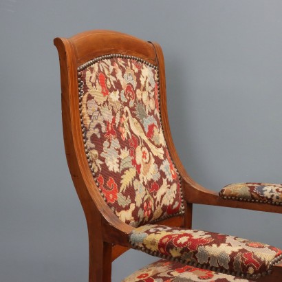 Antique Walnut Maple Fabric Armchairs from Italy, Late 19th Century_1330769 Pair of Armchairs