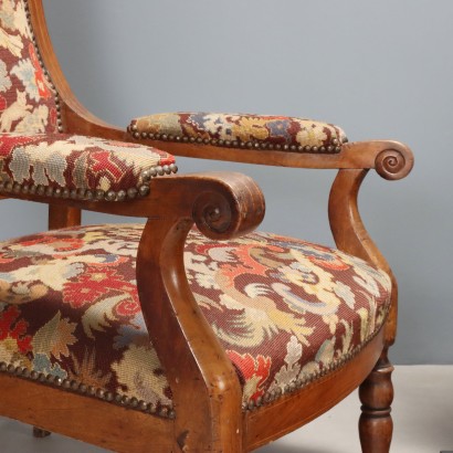 Antique Walnut Maple Fabric Armchairs from Italy, Late 19th Century_1330770 Pair of Armchairs