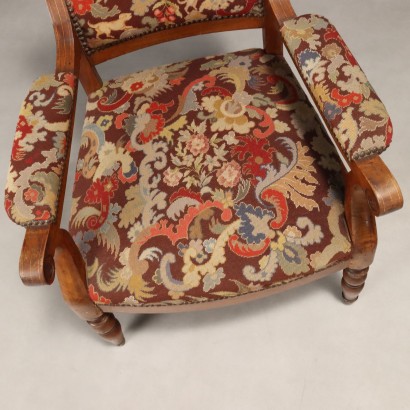 Antique Walnut Maple Fabric Armchairs from Italy, Late 19th Century_1330772 Pair of Armchairs