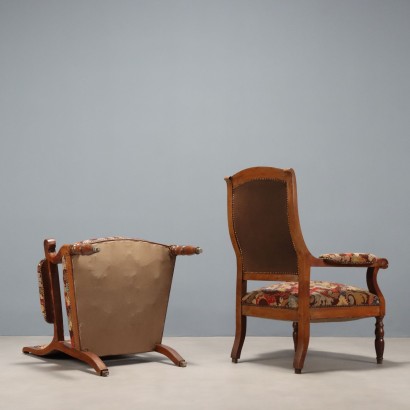 Antique Walnut Maple Fabric Armchairs from Italy, Late 19th Century_1330773 Pair of Armchairs