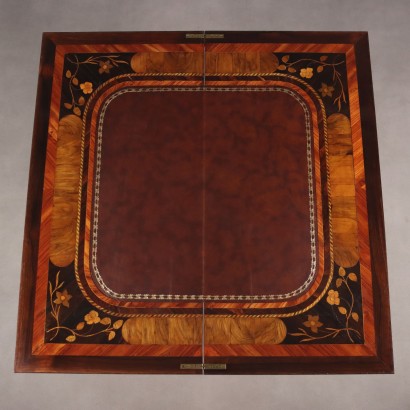 Table à jeux ancienne, placages divers, Italie, XVIIIe siècle_1330782 table de jeu marquetée