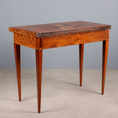 Table à jeux ancienne, placages divers, Italie, XVIIIe siècle_1330787 table de jeu marquetée