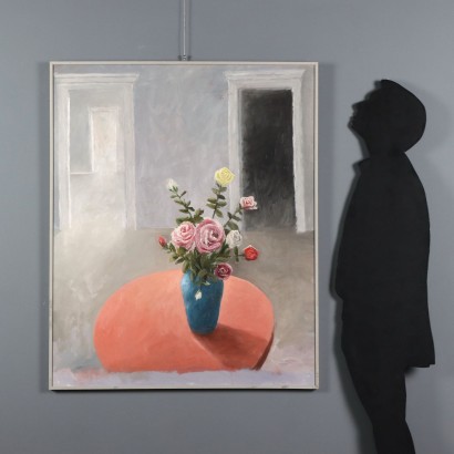 Modern Painting Signed by Maurizio Ligas Interior with Flowers 1995_1330801 Painting by Maurizio Ligas, Interior with Flowers, Maurizio Ligas, Maurizio Ligas, Maurizio Ligas, Maurizio Ligas