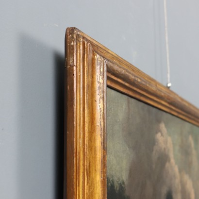 Pintura antigua Paisaje Edificios y figuras Óleo sobre lienzo Siglo XVIII_1330820 Pintura de paisaje con edificios y figuras