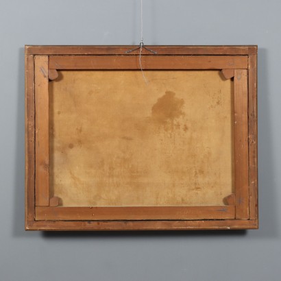 Pintura antigua Paisaje Edificios y figuras Óleo sobre lienzo Siglo XVIII_1330821 Pintura de paisaje con edificios y figuras