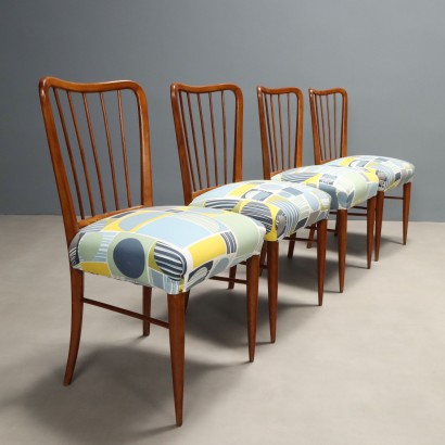 Vintage Beech Chairs with Colored Fabric, Italian Design, 1960s_1330870 Group of 1960s Chairs