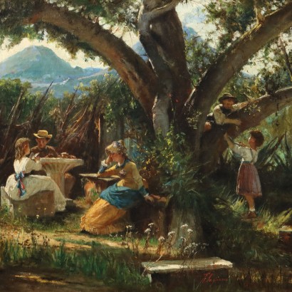 Painting by Eleuterio Pagliano, Figures in the Garden, Eleuterio Pagliano, Eleuterio Pagliano, Eleuterio Pagliano, Eleuterio Pagliano