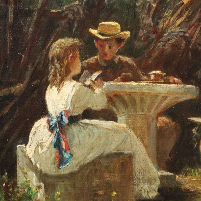 Painting by Eleuterio Pagliano, Figures in the Garden, Eleuterio Pagliano, Eleuterio Pagliano, Eleuterio Pagliano, Eleuterio Pagliano