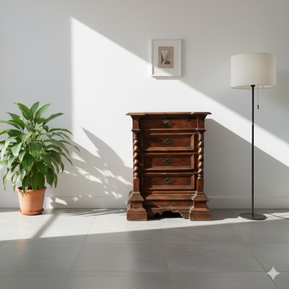 Nachttisch, Barock-Nachttisch aus Walnussholz