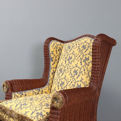 Paire de fauteuils avec pouf en rotin, Paire de fauteuils, Paire de fauteuils avec pouf en rotin