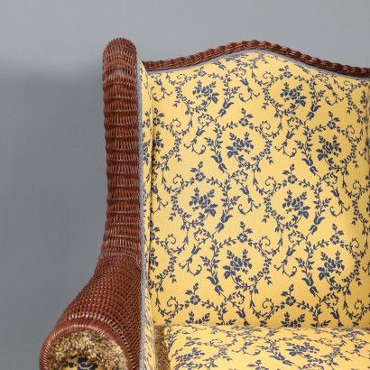 Paire de fauteuils avec pouf en rotin, Paire de fauteuils, Paire de fauteuils avec pouf en rotin