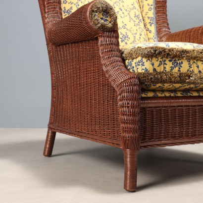 Paire de fauteuils avec pouf en rotin, Paire de fauteuils, Paire de fauteuils avec pouf en rotin