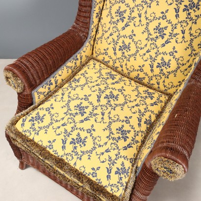 Paire de fauteuils avec pouf en rotin, Paire de fauteuils, Paire de fauteuils avec pouf en rotin