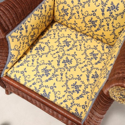 Paire de fauteuils avec pouf en rotin, Paire de fauteuils, Paire de fauteuils avec pouf en rotin