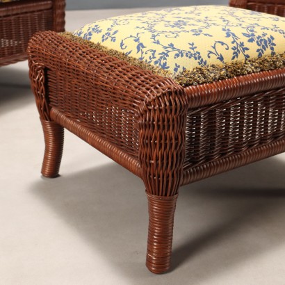 Paire de fauteuils avec pouf en rotin, Paire de fauteuils, Paire de fauteuils avec pouf en rotin