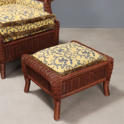 Paire de fauteuils avec pouf en rotin, Paire de fauteuils, Paire de fauteuils avec pouf en rotin
