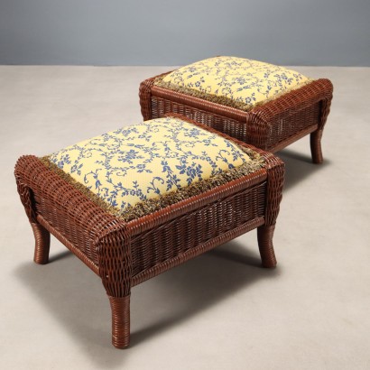 Paire de fauteuils avec pouf en rotin, Paire de fauteuils, Paire de fauteuils avec pouf en rotin