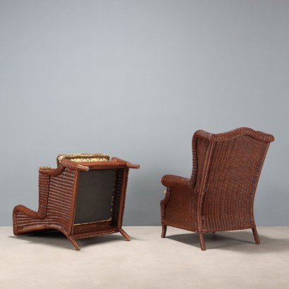 Paire de fauteuils avec pouf en rotin, Paire de fauteuils, Paire de fauteuils avec pouf en rotin