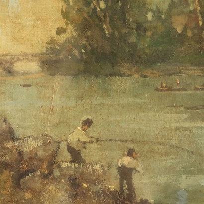 Cuadro de Lorenzo Gignous, Paisaje fluvial con figuras, Lorenzo Gignous, Lorenzo Gignous, Lorenzo Gignous