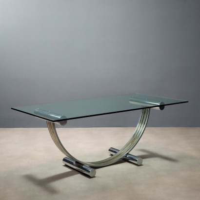 Vintage Table Design Renato Zevi Metal Crystal Italy 1970s