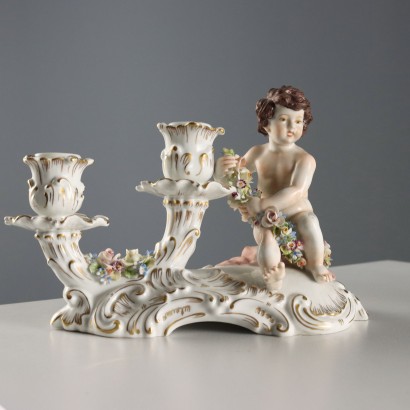 Par de candelabros de porcelana para hombre