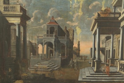 arte, antigüedades, pintura, Leonardo Coccorante 1680 1750, primera mitad del 700, pinturas al óleo sobre lienzo, vistas de la costa, arquitecturas y figuras
