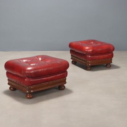Pair of Poufs in Walnut-Stained Beech