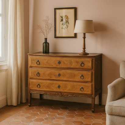 Antike neoklassizistische Kommode, Tanne und Nussbaum, 3 Schubladen, 18. Jahrhundert_1333006 Neoklassizistische Kommode
