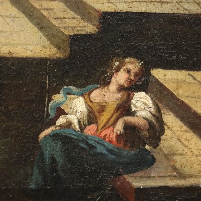 Pintura de paisaje con arquitectura y, Paisaje con arquitectura y figuras