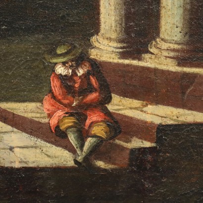 Pintura de paisaje con arquitectura y, Paisaje con arquitectura y figuras