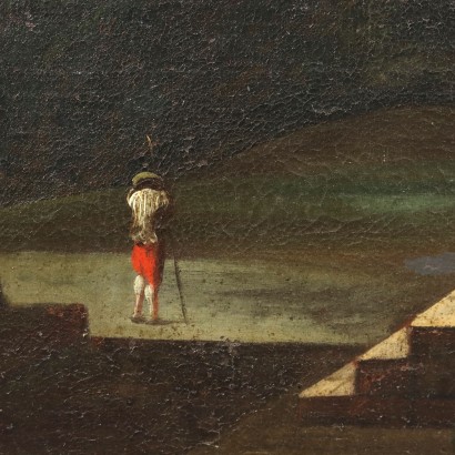 Pintura de paisaje con arquitectura y, Paisaje con arquitectura y figuras
