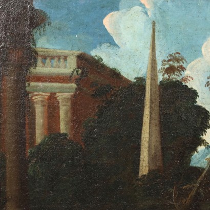 Pintura de paisaje con arquitectura y, Paisaje con arquitectura y figuras