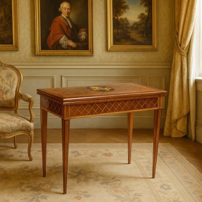 Tavolino da Gioco Intarsiato - Italia Fine XVIII Secolo | Antiquariato Tavolini_1333318 tavolino da gioco intarsiato