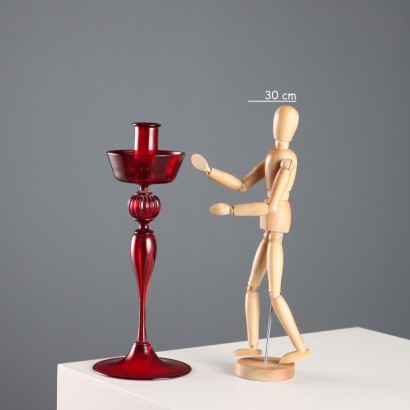 Bougeoir en verre de Murano rouge
