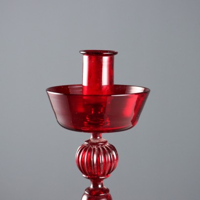 Bougeoir en verre de Murano rouge