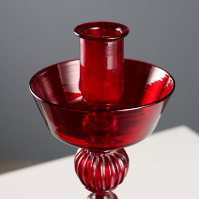 Bougeoir en verre de Murano rouge
