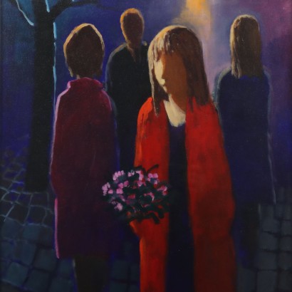 Pintura de Eliano Fantuzzi, Figuras con flores, Eliano Fantuzzi, Eliano Fantuzzi, Eliano Fantuzzi