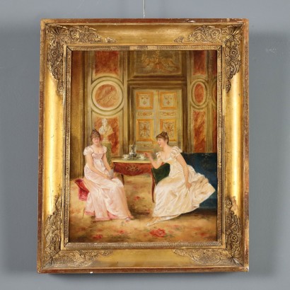 Scène de conversation dans le salon