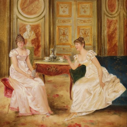 Scène de conversation dans le salon
