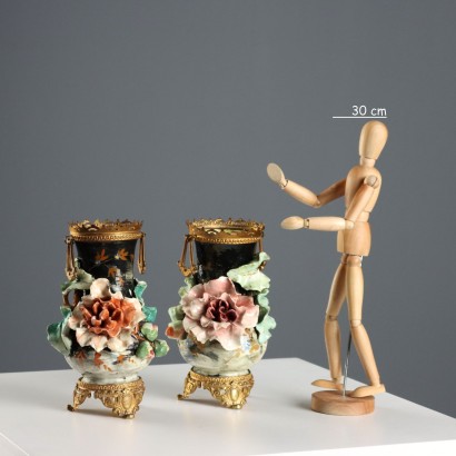 Par de jarrones de cerámica barbotina