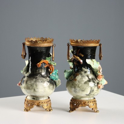 Par de jarrones de cerámica barbotina